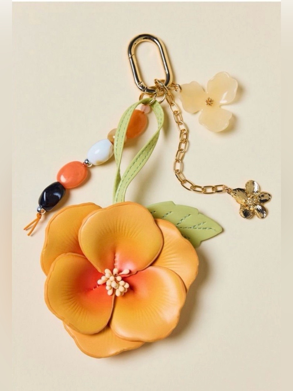 NWOT Urban Outfitters Floral Faux Leather Magnolia Flower Keychain or Bag Charm
